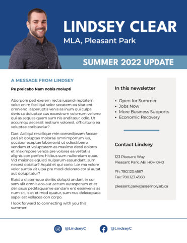 Front side of the direct mail design template for 