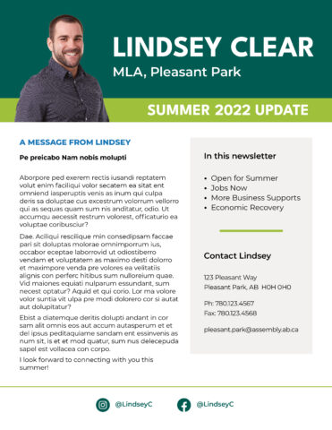 Front side of the direct mail design template for 
