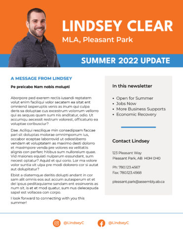 Front side of the direct mail design template for 