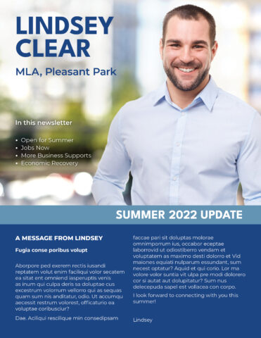 Front side of the direct mail design template for 