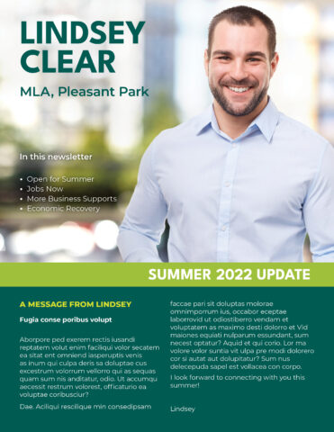 Front side of the direct mail design template for 