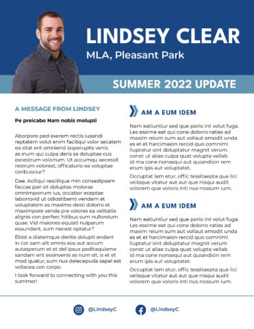 Front side of the direct mail design template for 