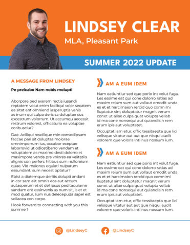 Front side of the direct mail design template for 