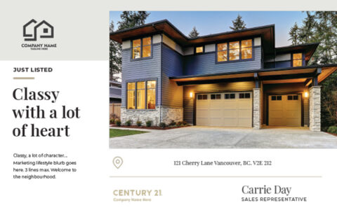 Front side of the direct mail design template for 