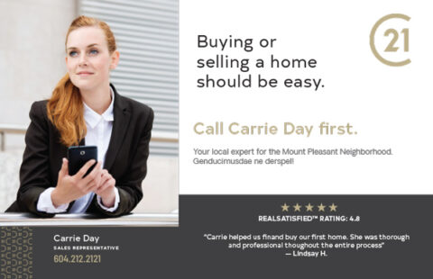 Front side of the direct mail design template for 