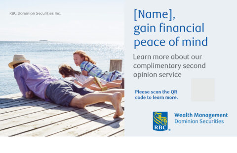 Front side of the direct mail design template for 
