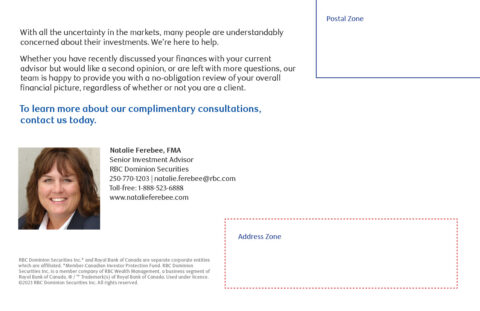 Back side of the direct mail design template for 