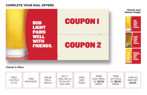 Front side of the direct mail design template for 