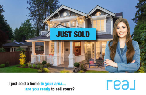 Front side of the direct mail design template for 