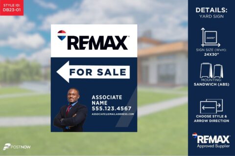 Remax 24X30 Vertical Directional Sign With Blue Slash Design For Real Estate Agents.