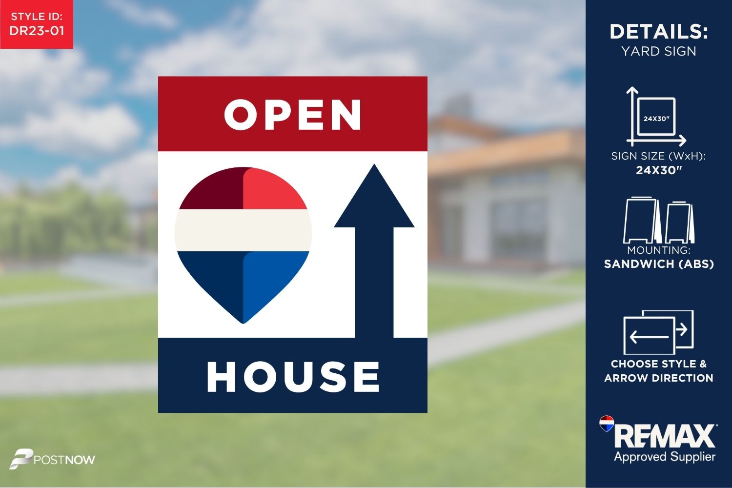 Remax 2025 Rwb Alternate Open House Directional Up Real Estate Sign, 24X30 Inches, Vertical.