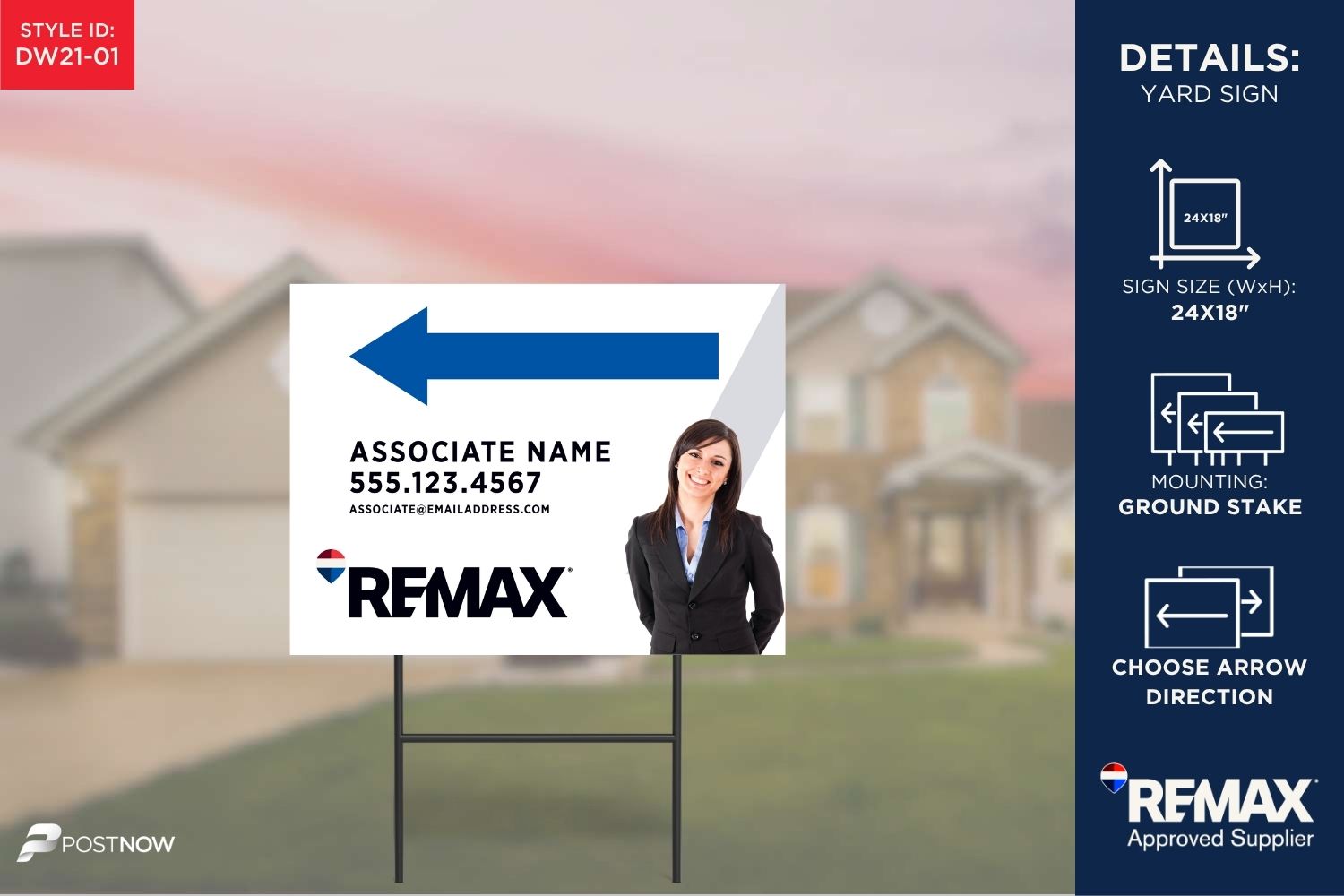 Remax 2025 Directional Sign, 24X18 Horizontal, White-Slash Design For Real Estate Agents.