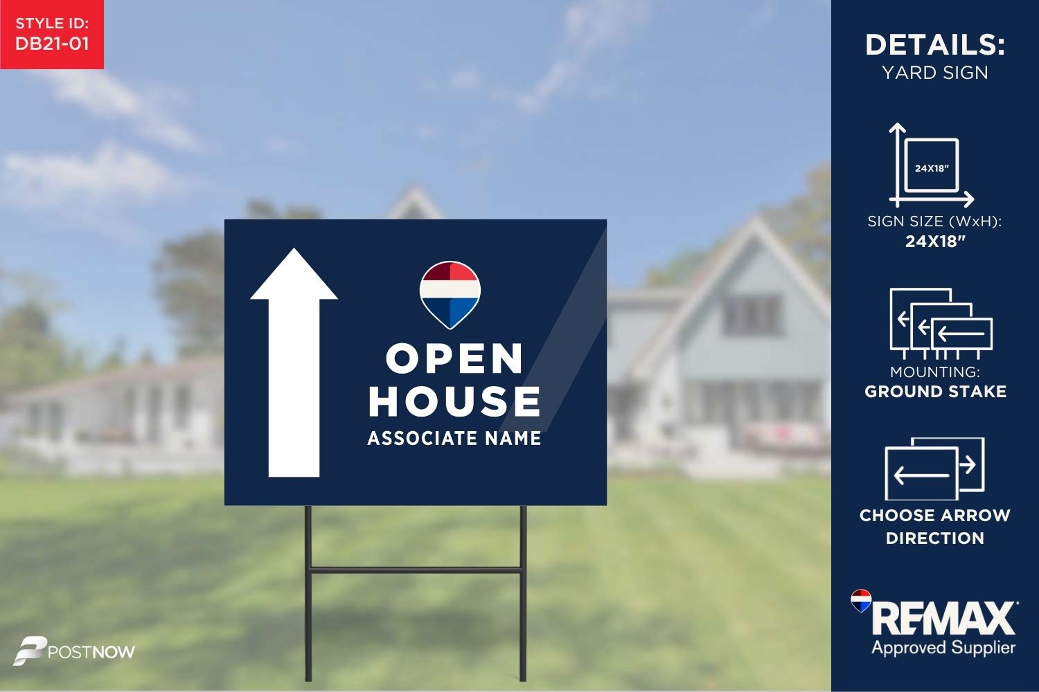 Remax 2025 24X18 Horizontal Open-House Directional Sign With Blue Slash Design (Pn-Db21-01) For Real Estate Agents.