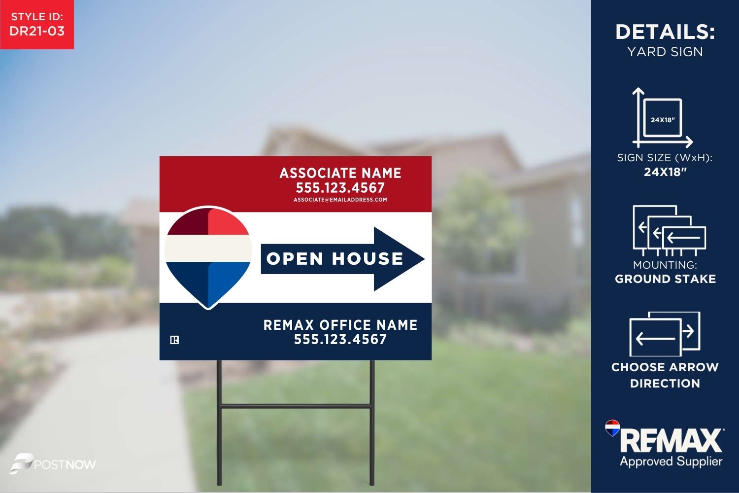 Remax 24X18 Horizontal Rwb Open-House Directional Sign For Real Estate Agents.