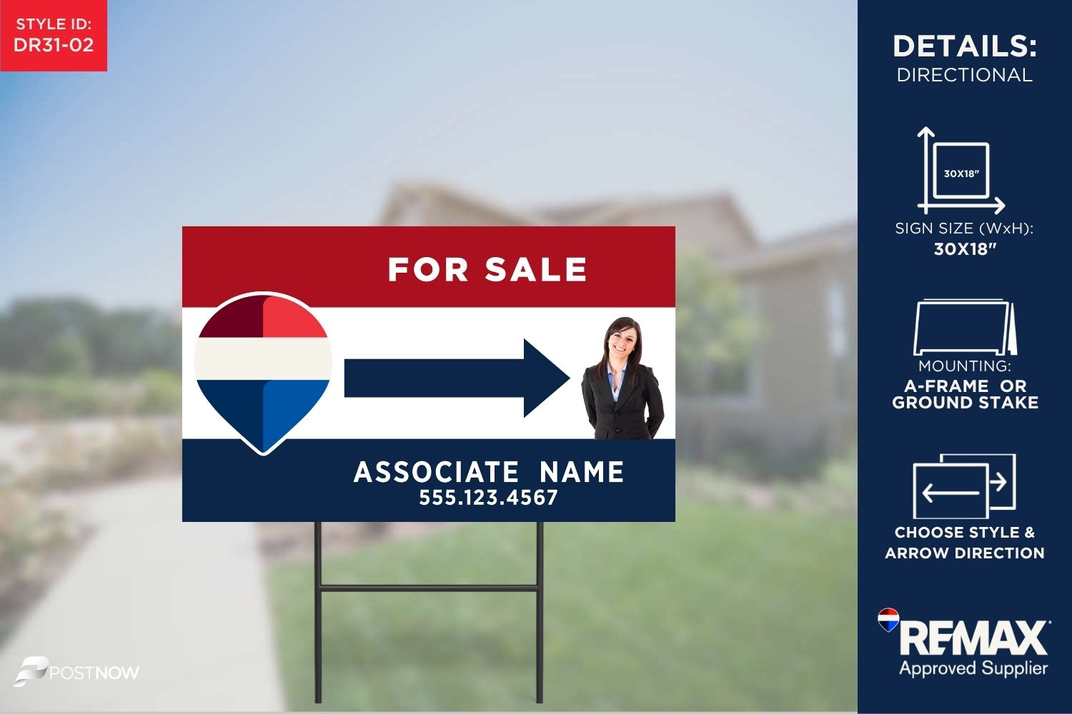 Remax 30X18 Horizontal Rwb Directional Sign For Real Estate Agents.