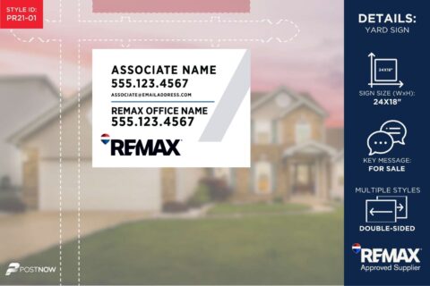 Remax 2025 For Sale Yard Sign, 24X18 Horizontal, White Slash Design, For Real Estate Agents.