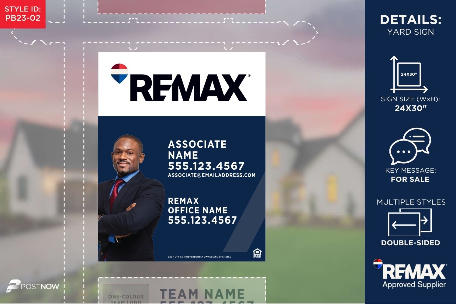 Remax 2025 For Sale Yard Sign, 24X30 Inch, Vertical, Agent Photo, Blue Slash Design, Pn-Pb23-02.