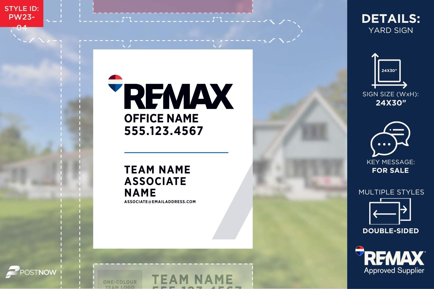 Remax 2025 For Sale Yard Sign, 24X30 Vertical, Associate Team Logo, Missing White Slash Design, Pn-Pw23-04.