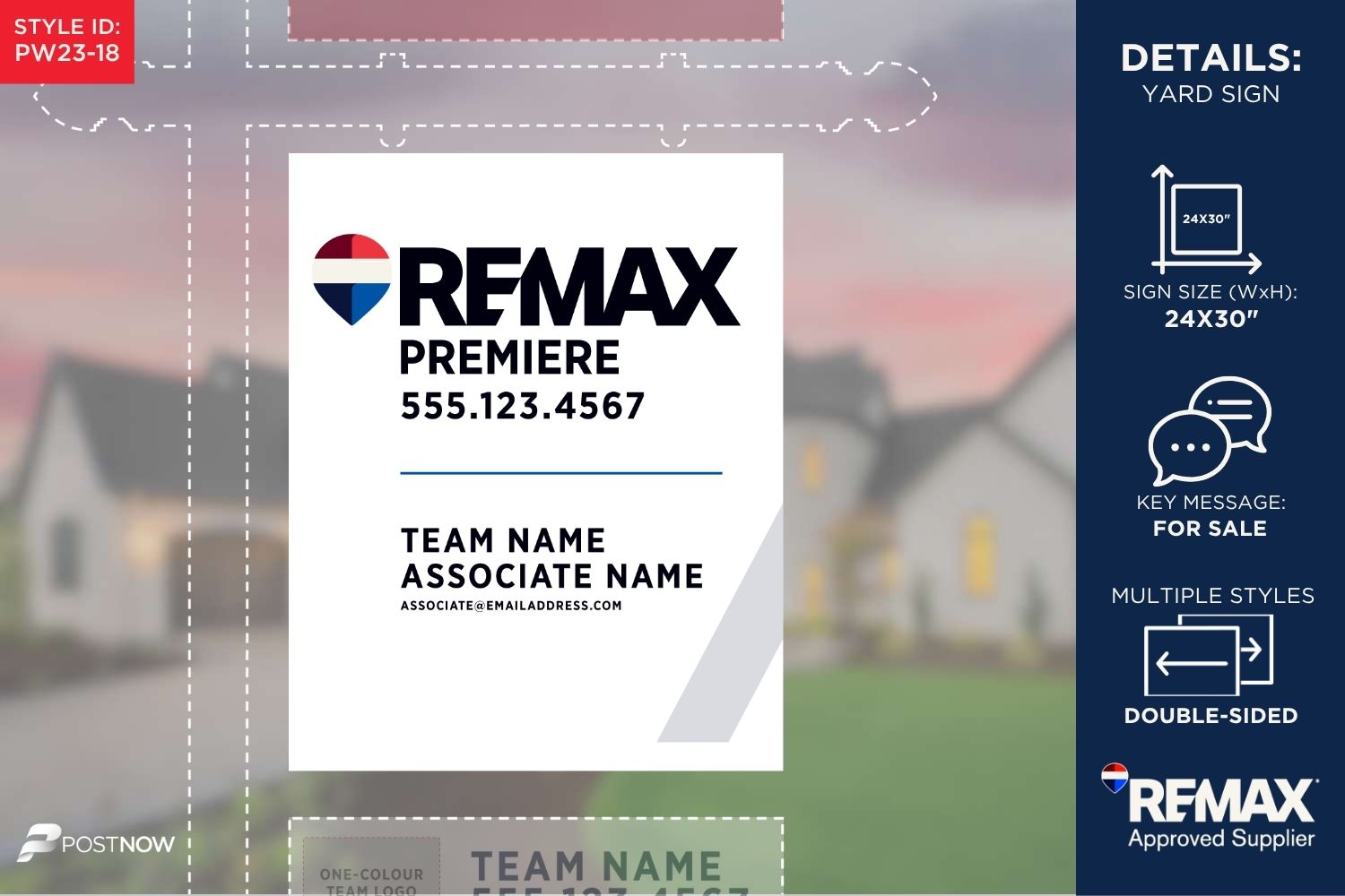 Remax For Sale Yard Sign, 24X30 Vertical, With Associate Team Logo And Bigballoon Design.