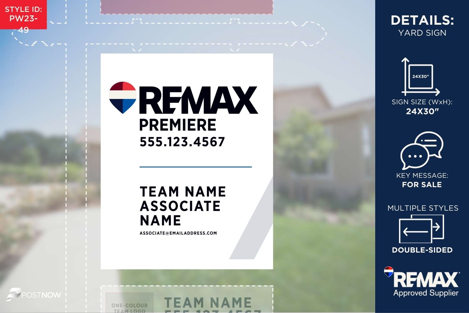 Remax 2025 24X30 Vertical For Sale Yard Sign With Office Prominent Associate Team Logo And 2 White Slash Design, Pn-Pw23-49.
