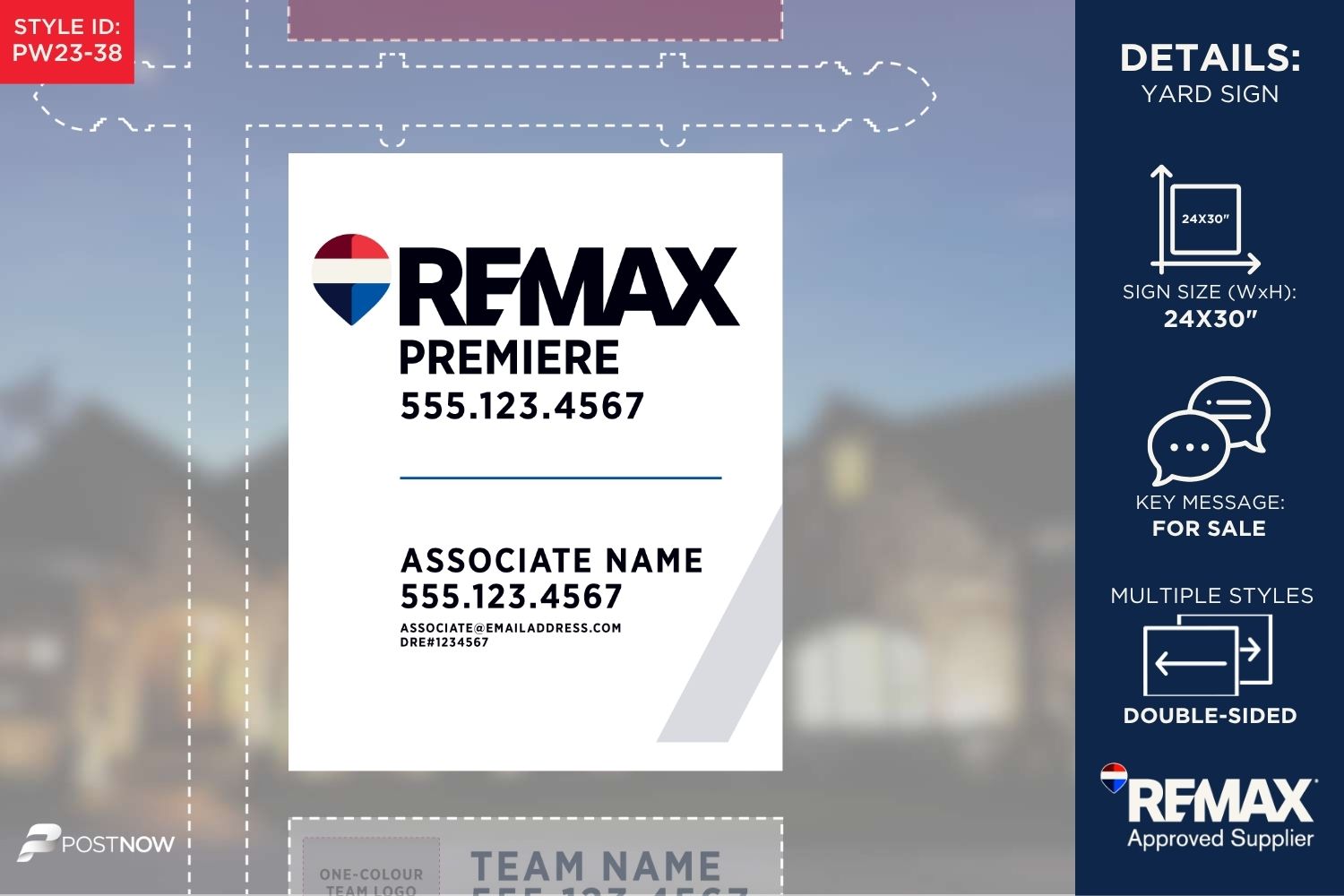 Remax 2025 For Sale Yard Sign, 24X30 Inch, Vertical Office Prominent Cal White Slash Design.
