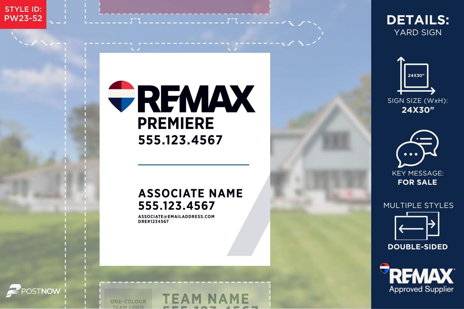 Remax 2025 For Sale Yard Sign, 24X30 Vertical, With Prominent Office And White Slash Design.