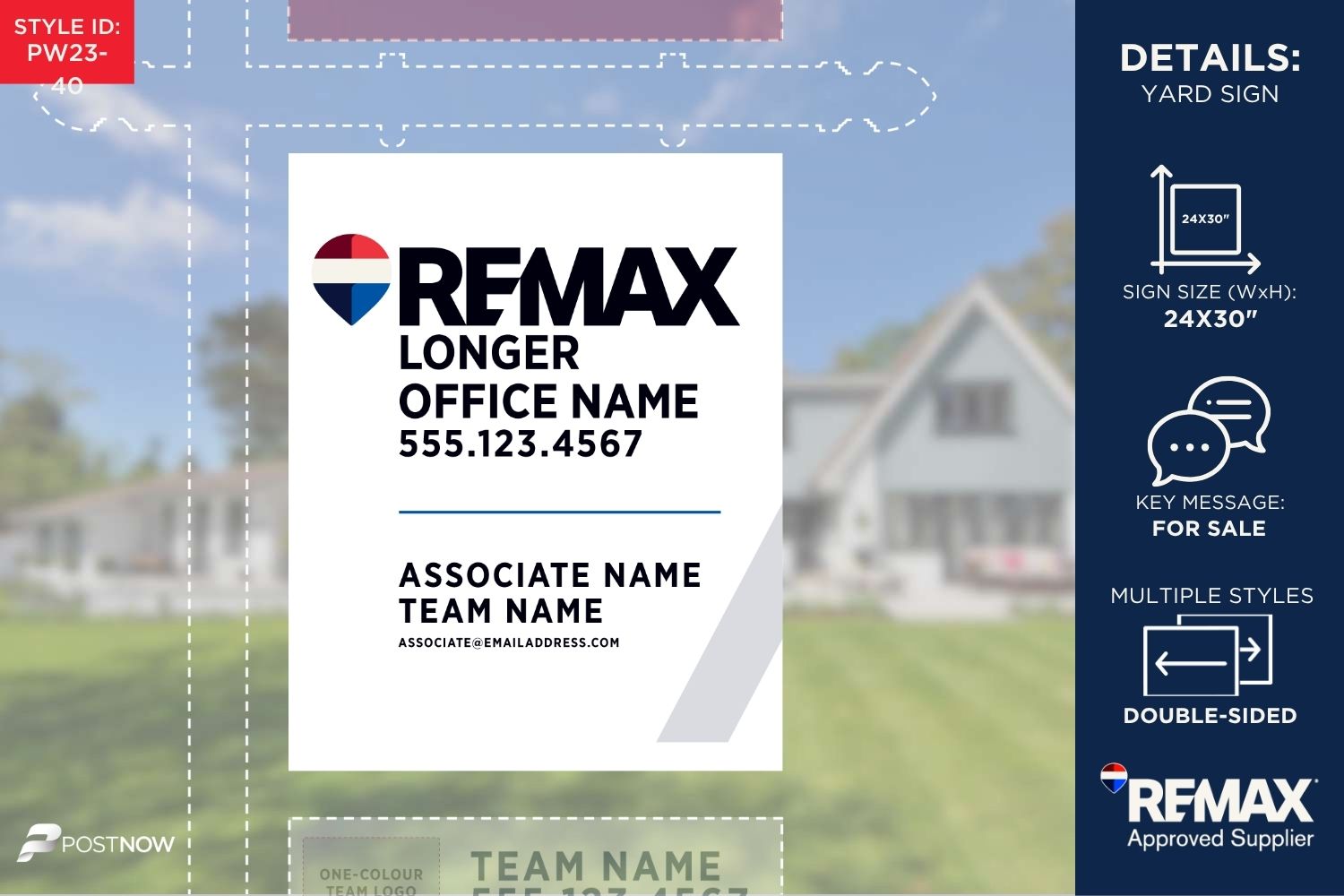 Remax For Sale Yard Sign, 24X30 Vertical, White Prominent Office Name, White Slash Design.