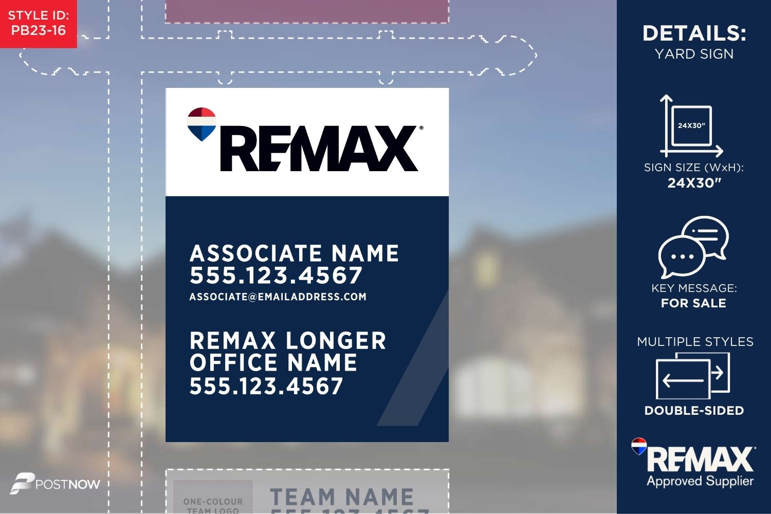 Remax For Sale Yard Sign, 24X30 Inch, Vertical Office Prominent, Blue Slash Design.