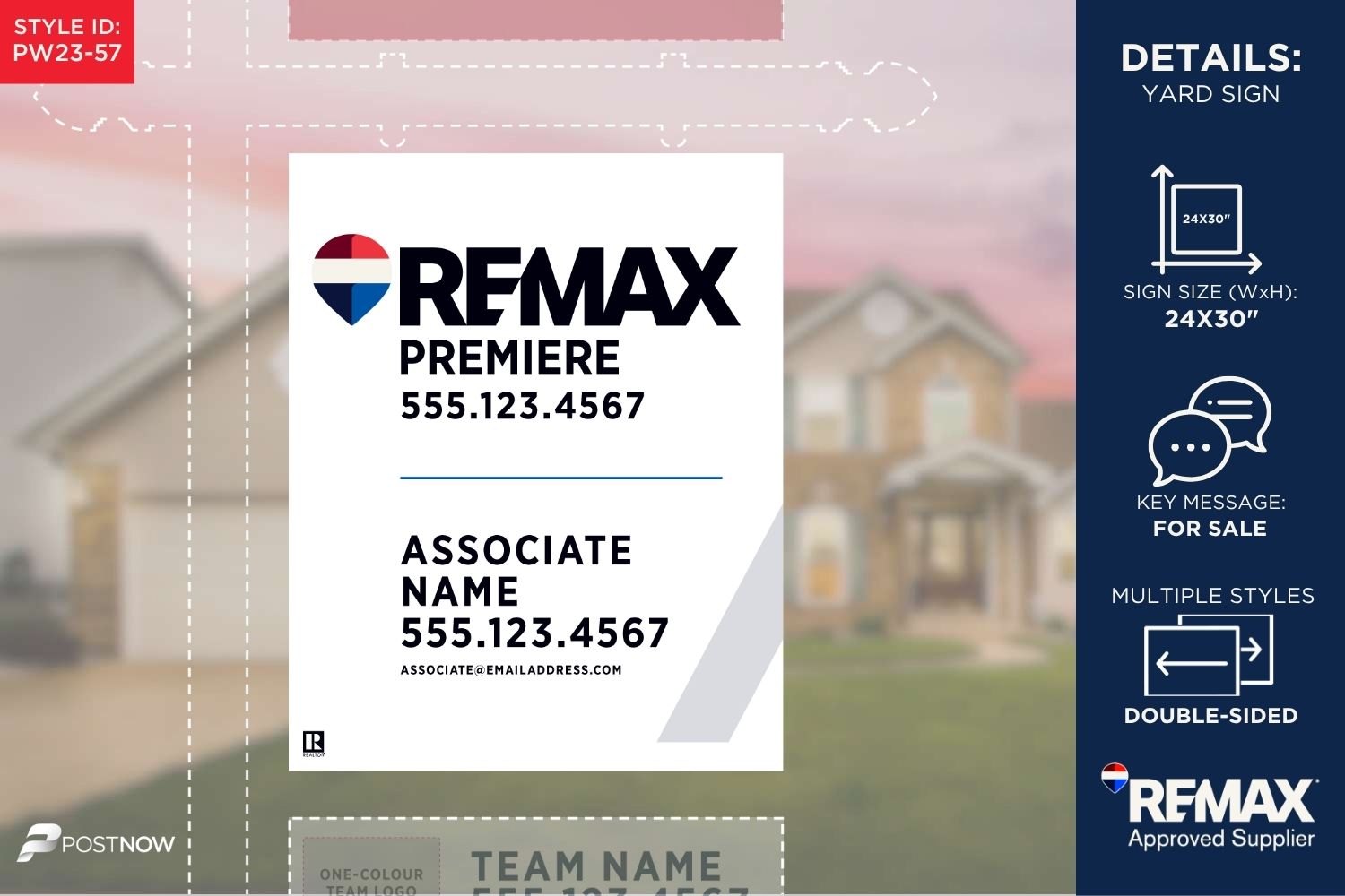 Remax For Sale Yard Sign, 24X30 Vertical, With Prominent Office Primary White Slash Design.