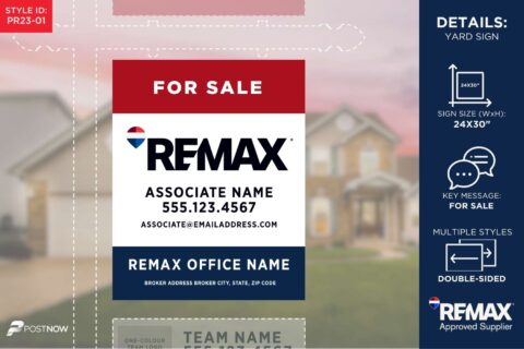 Remax For Sale Yard Sign, 24X30 Inch, Vertical, Rwb Design For Office Prominent Display.