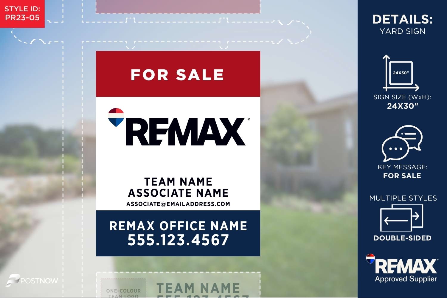 Remax 2025 For Sale Yard Sign, 24X30 Vertical, Office Prominent Rwb Associate Team Logo.
