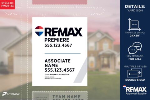 Remax For Sale Yard Sign, 24X30 Inch Vertical, White Slash Design For Prominent Office Address.