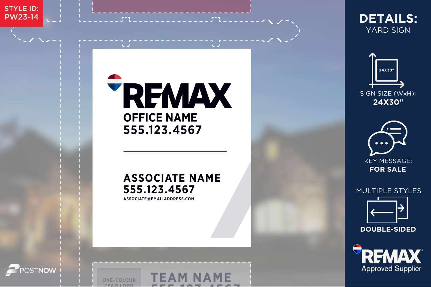 Remax For Sale Yard Sign, 24X30 Inch, Vertical, Standard Team Logo, 2 White Slash Design.