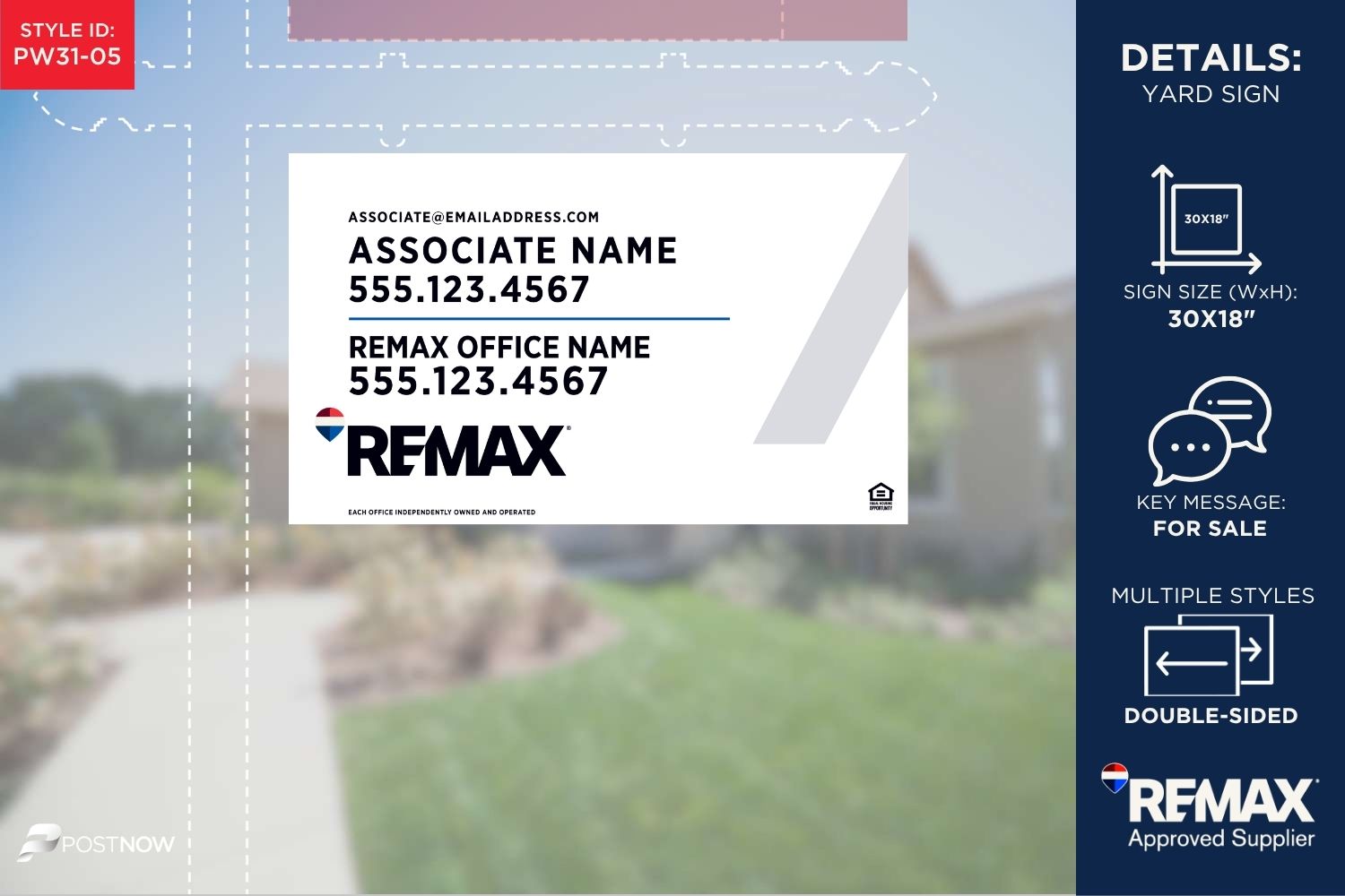 Remax For Sale Yard Sign, 30X18 Horizontal, Alberta White Slash Design.