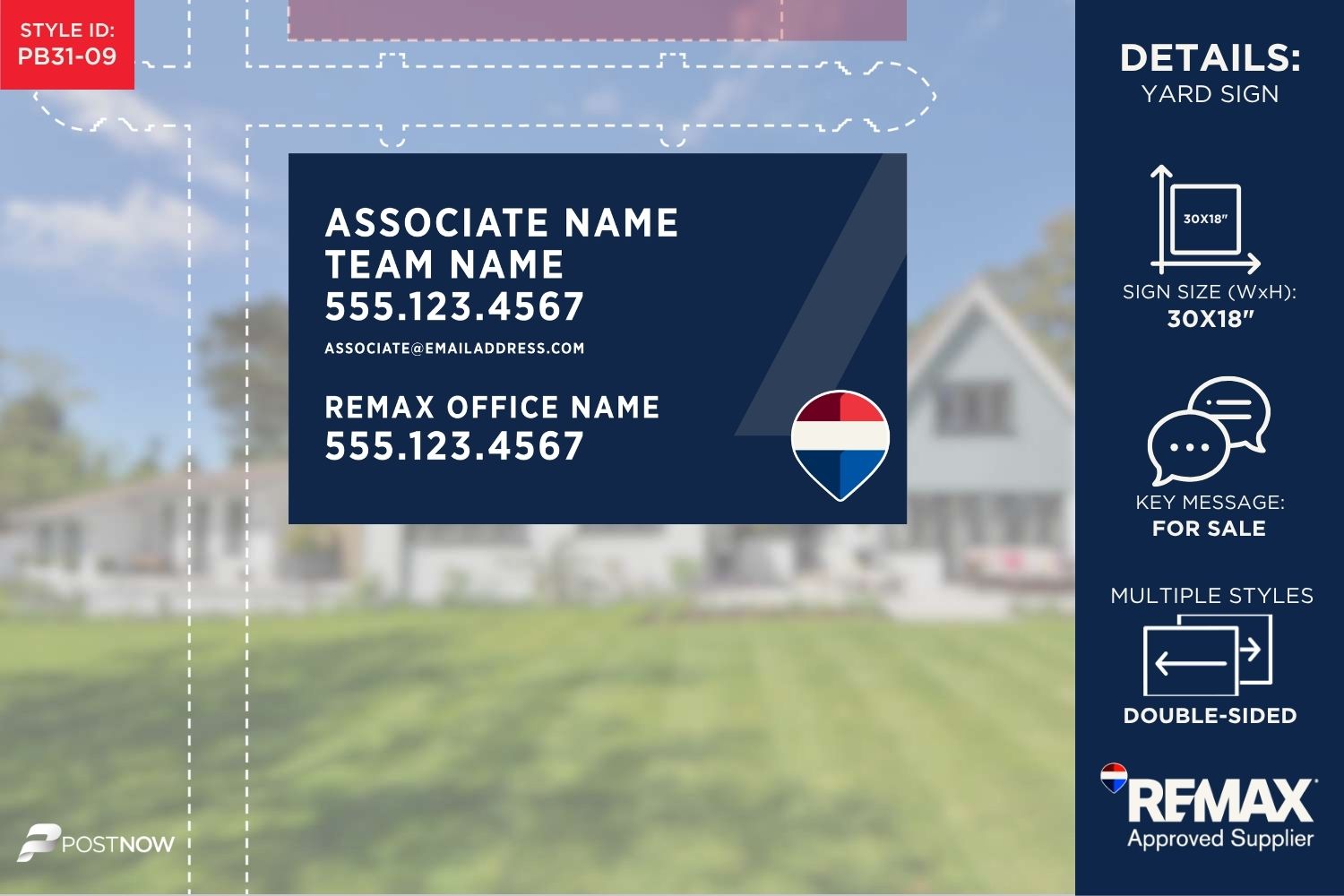Remax For Sale Yard Sign, 30X18 Horizontal, Blue Slash Design, For Real Estate Agents.
