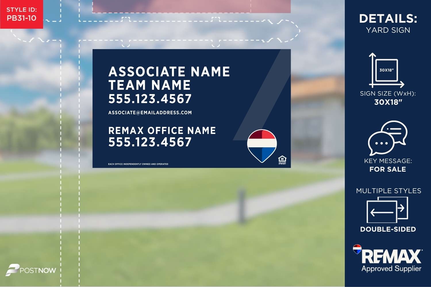Remax 2025 For Sale Yard Sign, 30X18 Horizontal, Eoioo Blue Slash Design, Pn-Pb31-10.