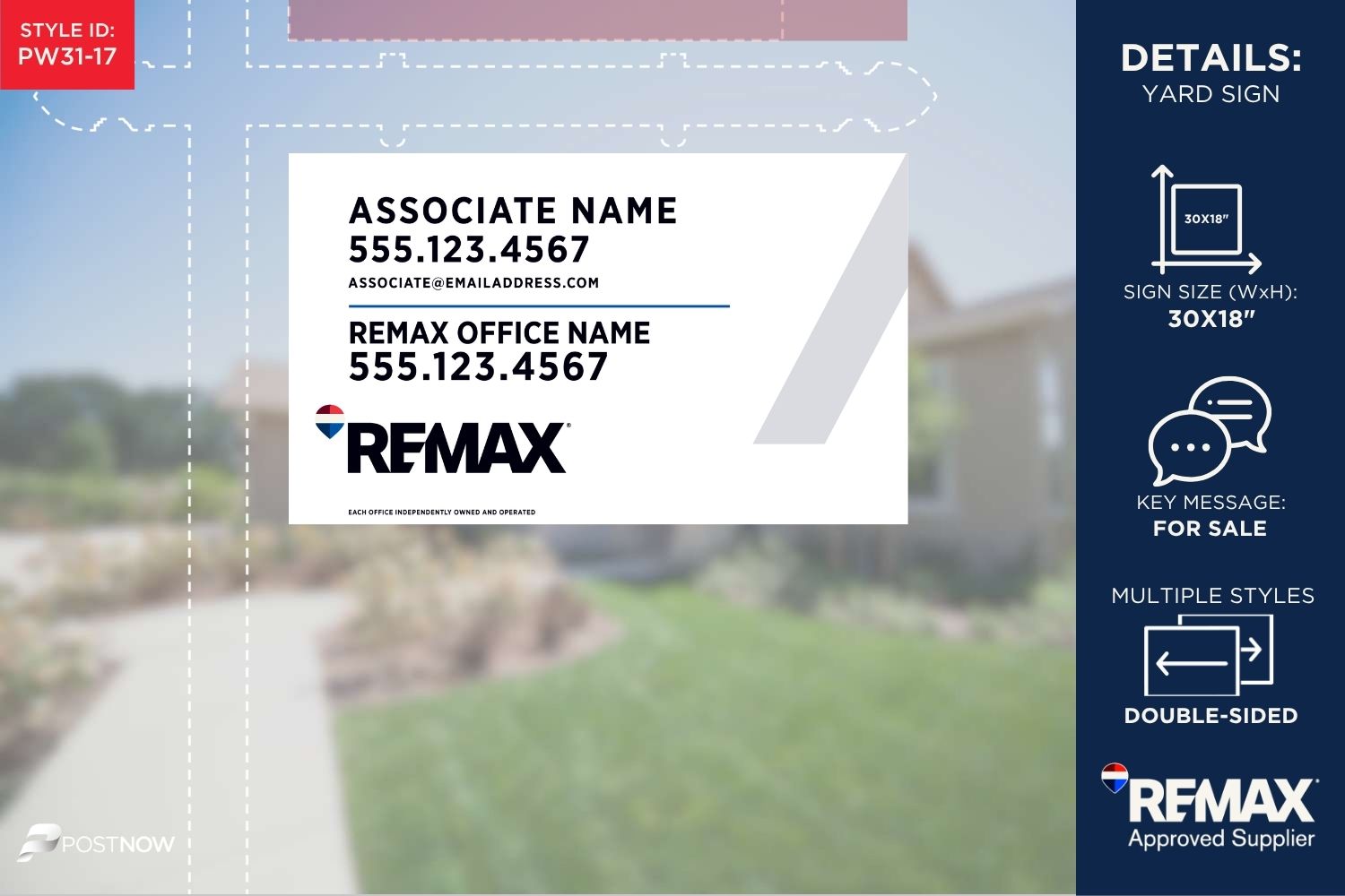 Remax For Sale Yard Sign, 30X18 Horizontal, White Slash Design, Pn-Pw31-17