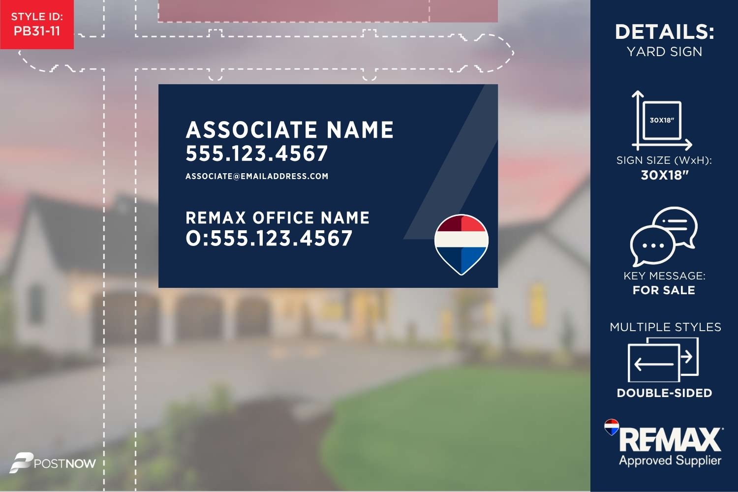 Remax 2025 For Sale Yard Sign, 30X18 Horizontal, New Jersey Blue Slash Design, Pn-Pb31-11.