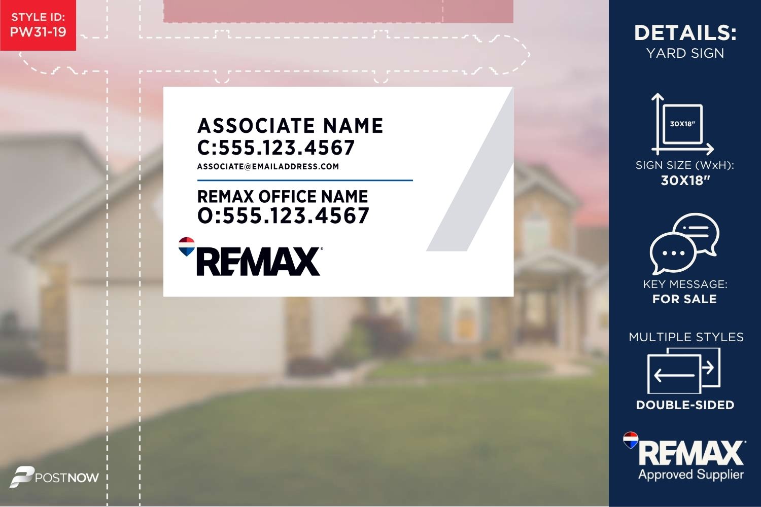 Remax For Sale Yard Sign - 30X18 Horizontal White Slash Design For New Jersey Real Estate Agents