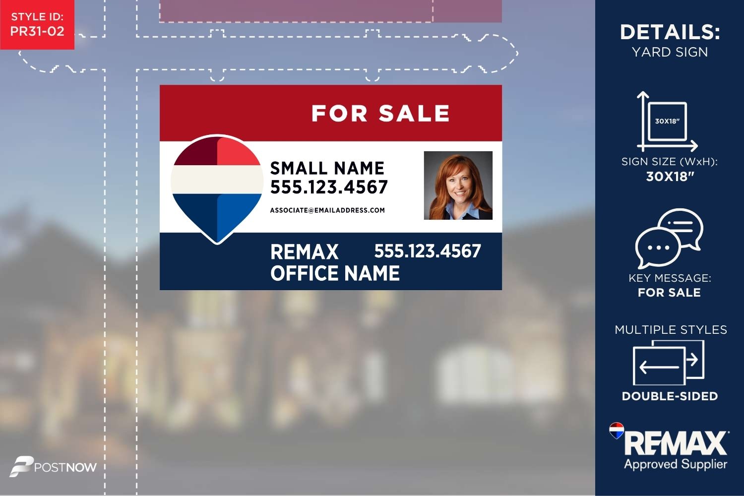 Remax 2025 30X18 Horizontal Rwb Office Prominent Agent Photo Yard Sign.