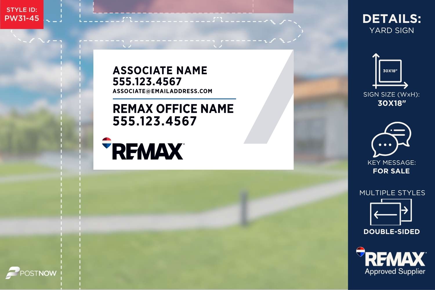 Remax 2025 30X18 Horizontal White Slash Design For Sale Yard Sign, Pn-Pw31-45.