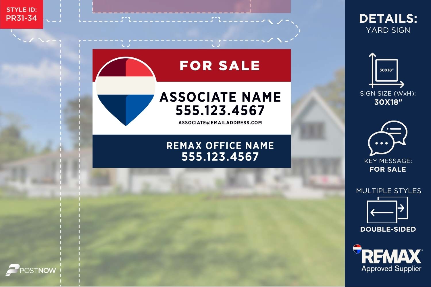 Remax 2025 For Sale Yard Sign, 30X18, Horizontal, Rwb Associate Team Logo