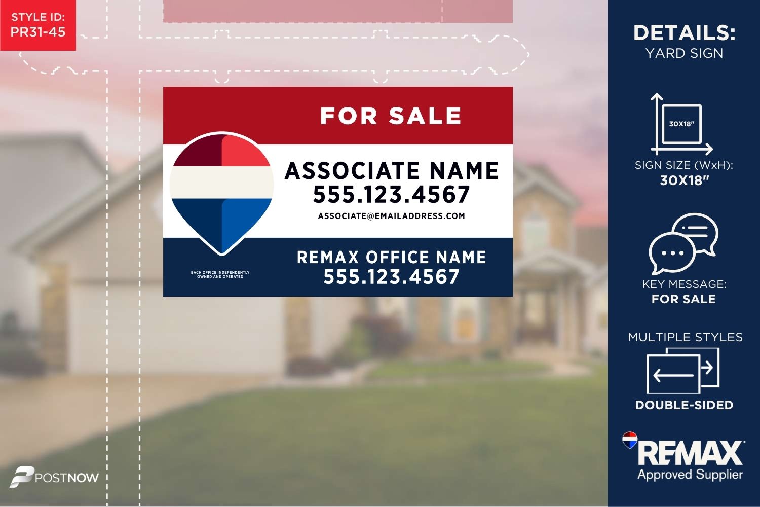 Remax For Sale Yard Sign, 30X18 Inch, Horizontal, Rwb Design.