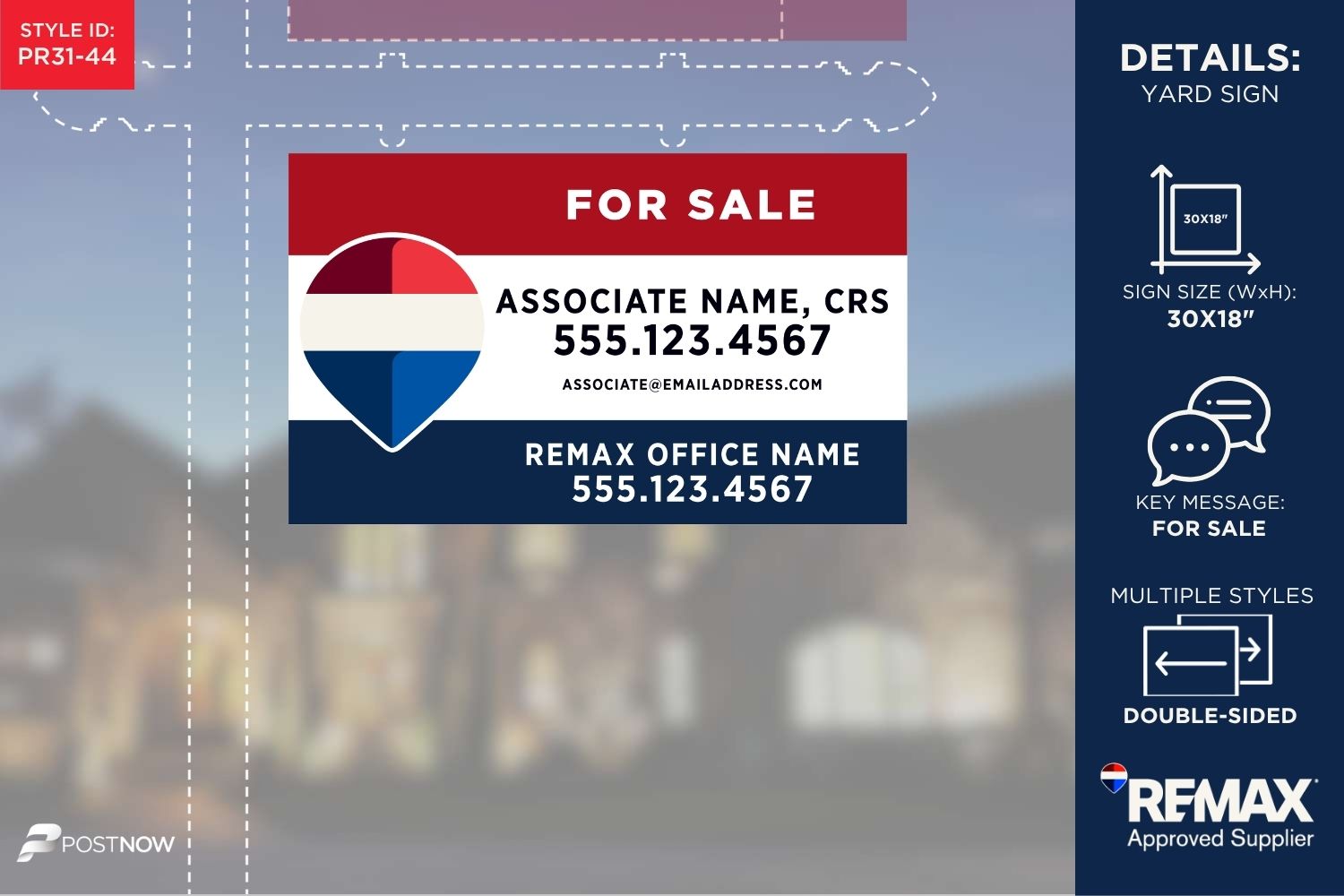 Remax For Sale Yard Sign, 30X18 Horizontal, Rwb Design