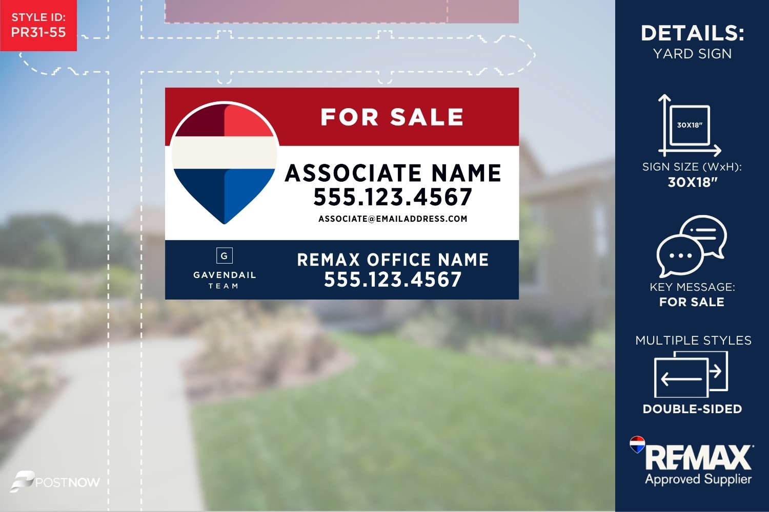 Remax 2025 For Sale Yard Sign, 30X18 Horizontal, Rwb Team Logo Style, For Real Estate Agents.