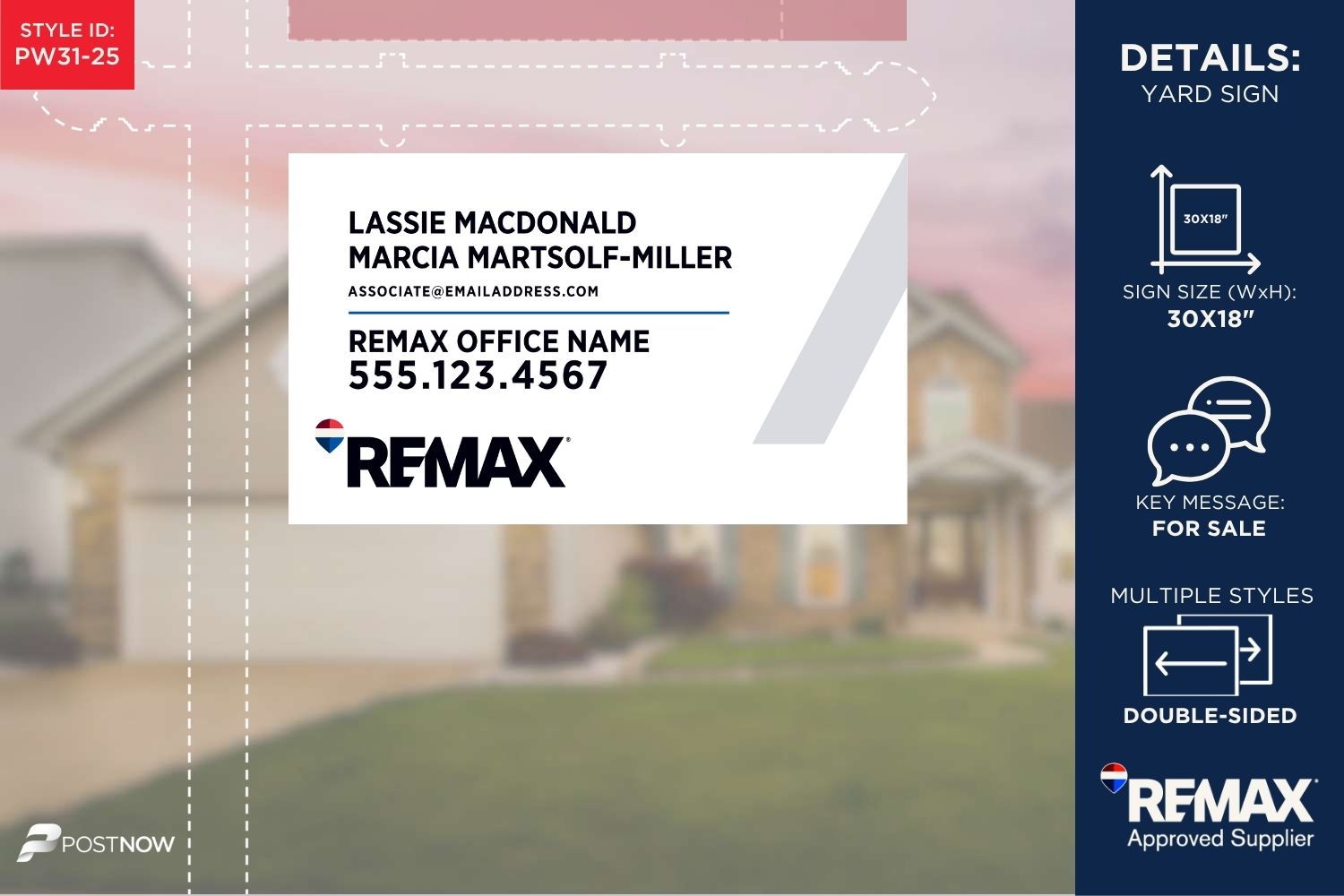 Remax 2025 For Sale Yard Sign, 30X18 Horizontal, White Slash Design