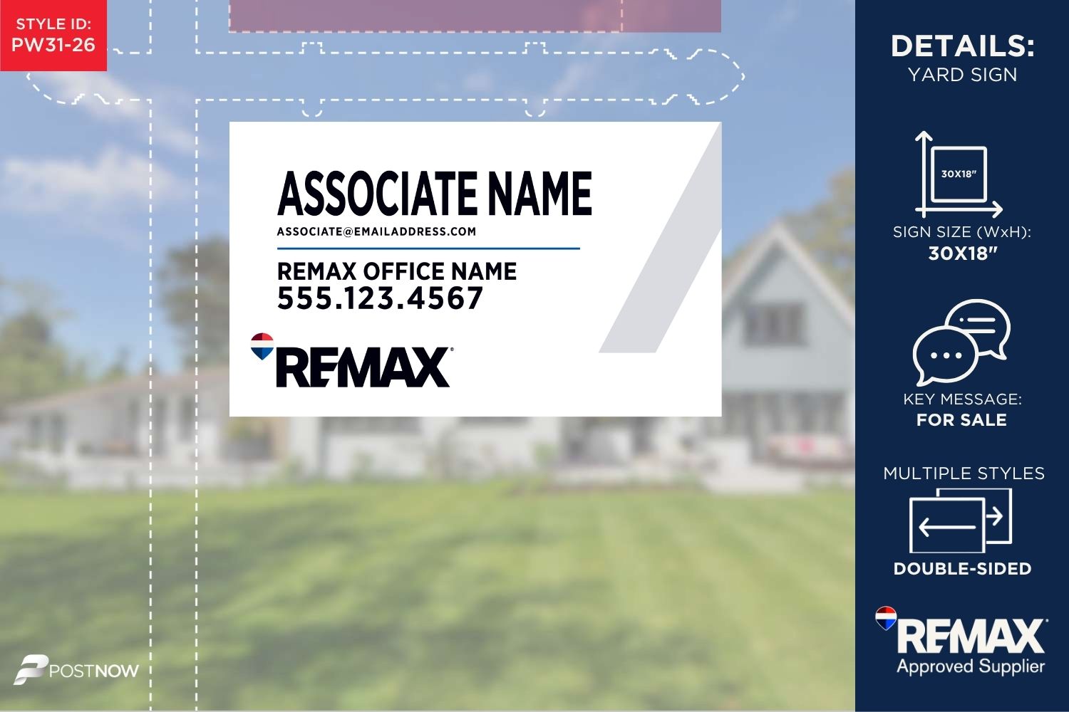 Remax For Sale Yard Sign, 30X18 Horizontal, White Slash Design For Real Estate Agents.